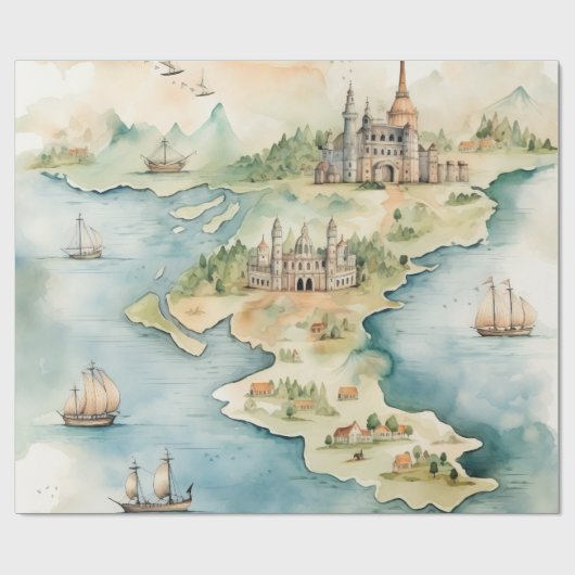 Aquarell-Reisekarte Geschenkpapier (Flach)
