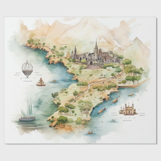 Aquarell-Reisekarte Geschenkpapier (Flach)