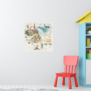 Aquarell-Reisekarte Poster