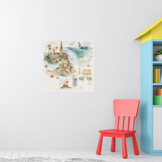 Aquarell-Reisekarte Poster (Kinderzimmer 1)