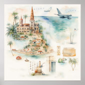 Aquarell-Reisekarte Poster (Vorne)