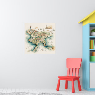 Aquarell-Reisekarte Poster