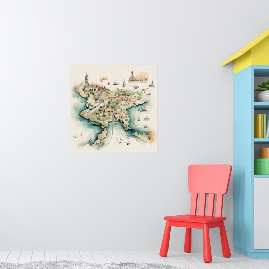 Aquarell-Reisekarte Poster (Kinderzimmer 1)