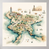 Aquarell-Reisekarte Poster (Vorne)