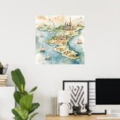 Aquarell-Reisekarte Poster (Heimbüro)
