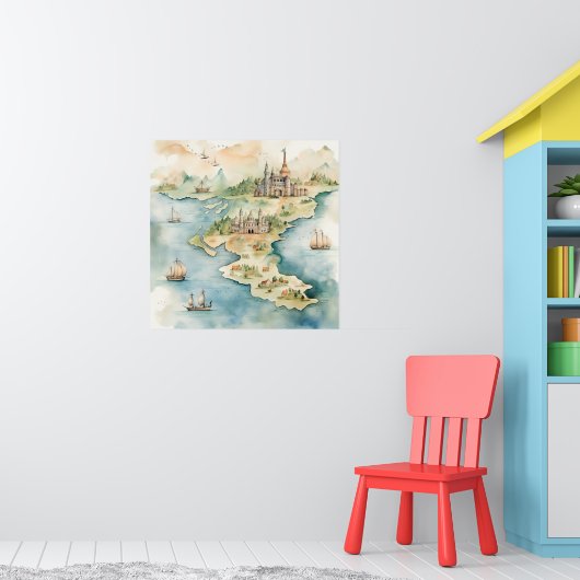 Aquarell-Reisekarte Poster (Kinderzimmer 1)