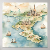 Aquarell-Reisekarte Poster (Vorne)