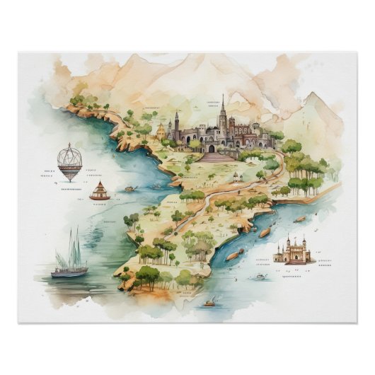 Aquarell-Reisekarte Poster (Vorderseite)