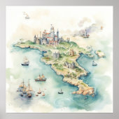Aquarell-Reisekarte Poster (Vorne)