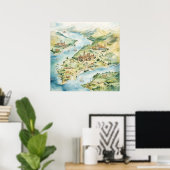 Aquarell-Reisekarte Poster (Heimbüro)