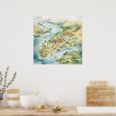 Aquarell-Reisekarte Poster (Küche)