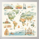 Aquarell-Reisekarte Poster (Vorne)