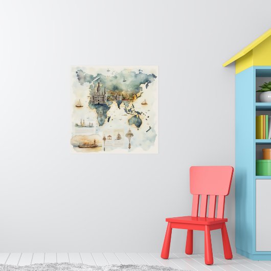 Aquarell-Reisekarte Poster (Kinderzimmer 1)