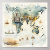 Aquarell-Reisekarte Poster (Vorne)