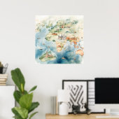 Aquarell-Reisekarte Poster (Heimbüro)