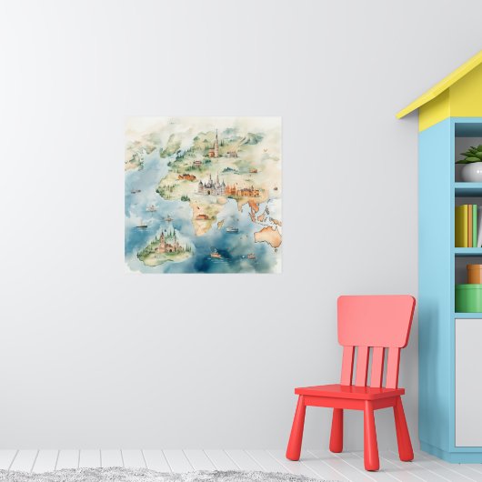 Aquarell-Reisekarte Poster (Kinderzimmer 1)