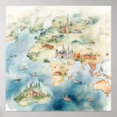 Aquarell-Reisekarte Poster (Vorne)