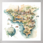 Aquarell-Reisekarte Poster (Vorne)