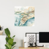 Aquarell-Reisekarte Poster (Heimbüro)