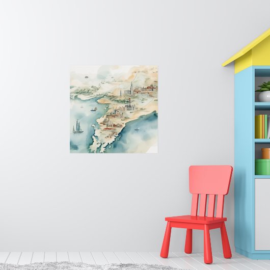 Aquarell-Reisekarte Poster (Kinderzimmer 1)