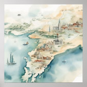 Aquarell-Reisekarte Poster (Vorne)