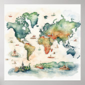 Aquarell-Reisekarte Poster (Vorne)