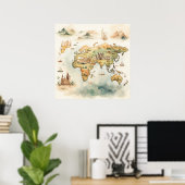 Aquarell-Reisekarte Poster (Heimbüro)