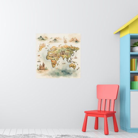 Aquarell-Reisekarte Poster (Kinderzimmer 1)