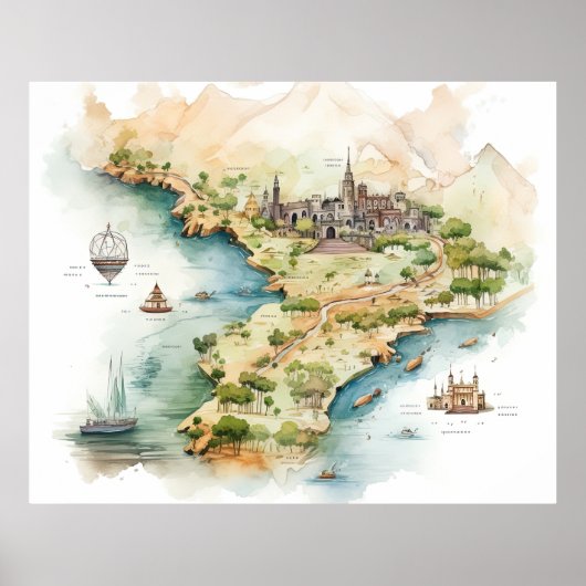 Aquarell-Reisekarte Poster (Vorne)