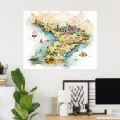 Aquarell-Reisekarte Poster (Heimbüro)