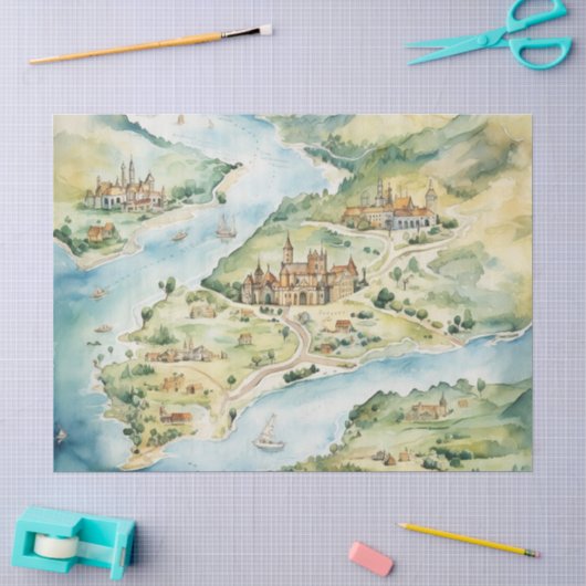 Aquarell-Reisekarte Seidenpapier (Basteln)