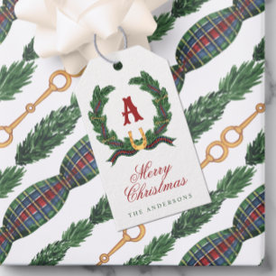 Aquarell-Reiter-Lorbeerkranz-Monogramm Geschenkanhänger