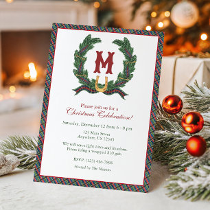 Aquarell-Reiter-Weihnachts-Monogramm-Kranz Einladung
