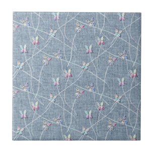 Aquarell-Relief-Schmetterlinge auf Denim-Blauem Le Fliese