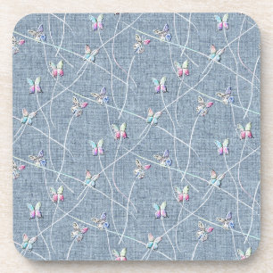 Aquarell-Relief-Schmetterlinge auf Denim-Blauem Le Getränkeuntersetzer