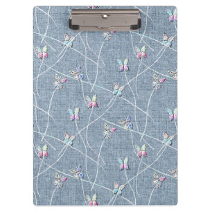 Aquarell-Relief-Schmetterlinge auf Denimblauem Lei Klemmbrett