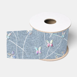 Aquarell-Relief-Schmetterlinge auf Denimblauem Lei Ripsband