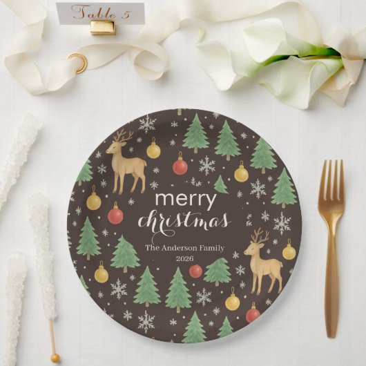 Aquarell-Rentier & Weihnachtsbaum - Pappteller (Hochzeit)