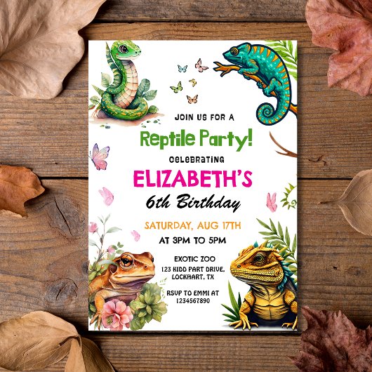 Aquarell Reptil & Amphibien Party Geburtstag Einladung