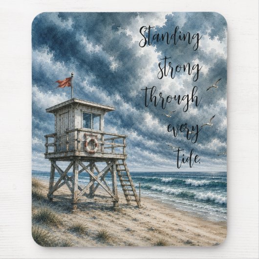 Aquarell-Rettungsturm am Küstenstrand Mousepad (Vorne)