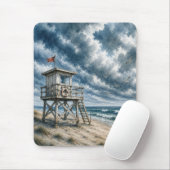 Aquarell-Rettungsturm am Küstenstrand Mousepad (Mit Mouse)