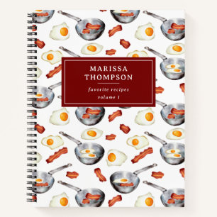 Aquarell-Rezept für Frühstück mit Bacon und Eiern Notizblock