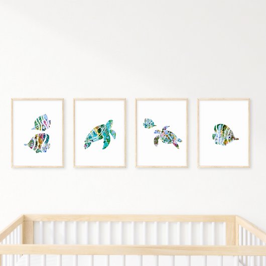 Aquarell Riff Fische und Meeresschildkröten Origin Bilderwand Sets