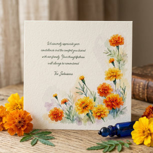 Aquarell Ringelblume Florale Sympathie Trauer Dank Dankeskarte