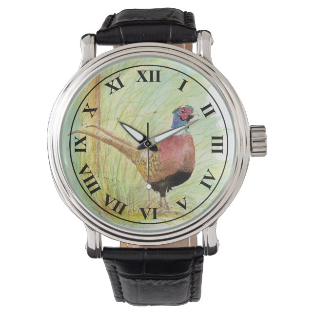 Aquarell-Ringhalsfasan-Jagdvogel Armbanduhr (Vorderseite)