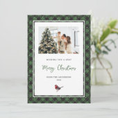 Aquarell Robin Green Kariert Snow Foto Weihnachten (Stehend Vorderseite)