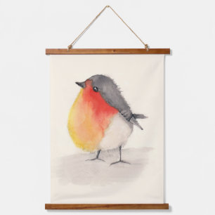 Aquarell Robin Wandteppich Mit Holzrahmen