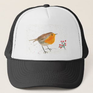 Aquarell Robin Winter Weihnachtsvogel Truckerkappe