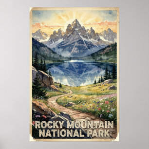 Aquarell Rocky Mountain National Park Retro Poster