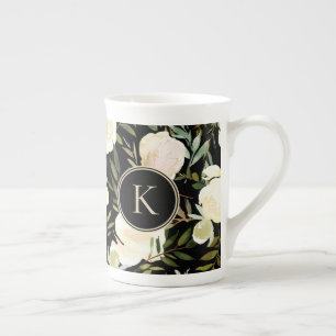 Aquarell Romantische Blumengrün und Weiß Porzellantasse